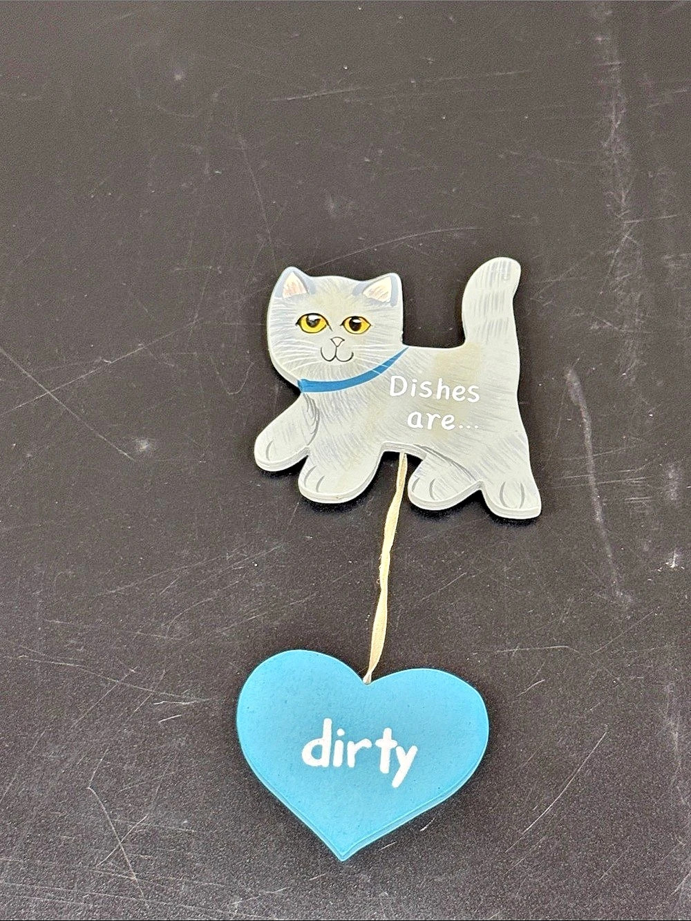 Vintage 2002 Wooden Cat Dishwasher Clean Dirty Magnet Handmade Folk Art